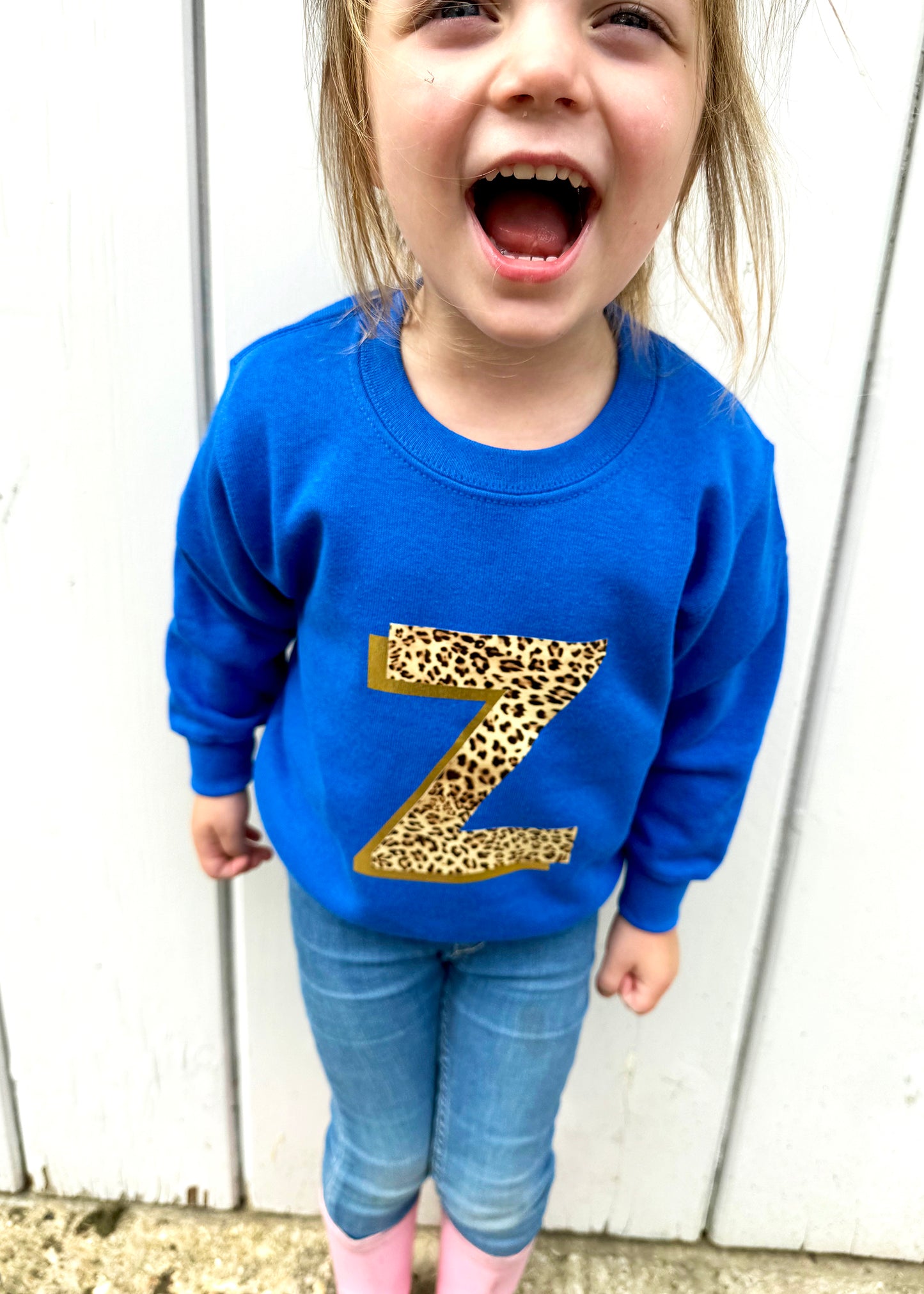 Kids Personalised Metallic Leopard Print Initial Sweatshirt