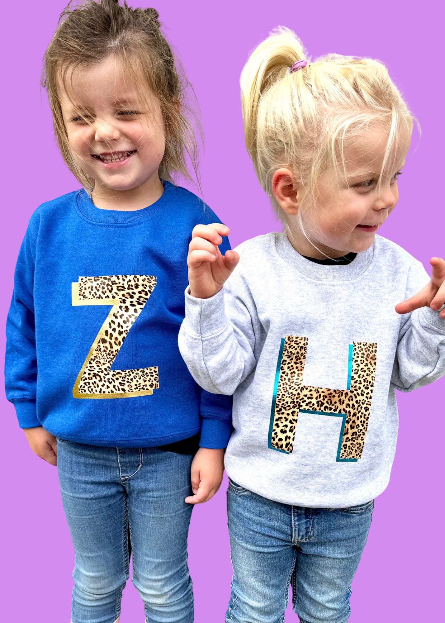 Kids Personalised Metallic Leopard Print Initial Sweatshirt