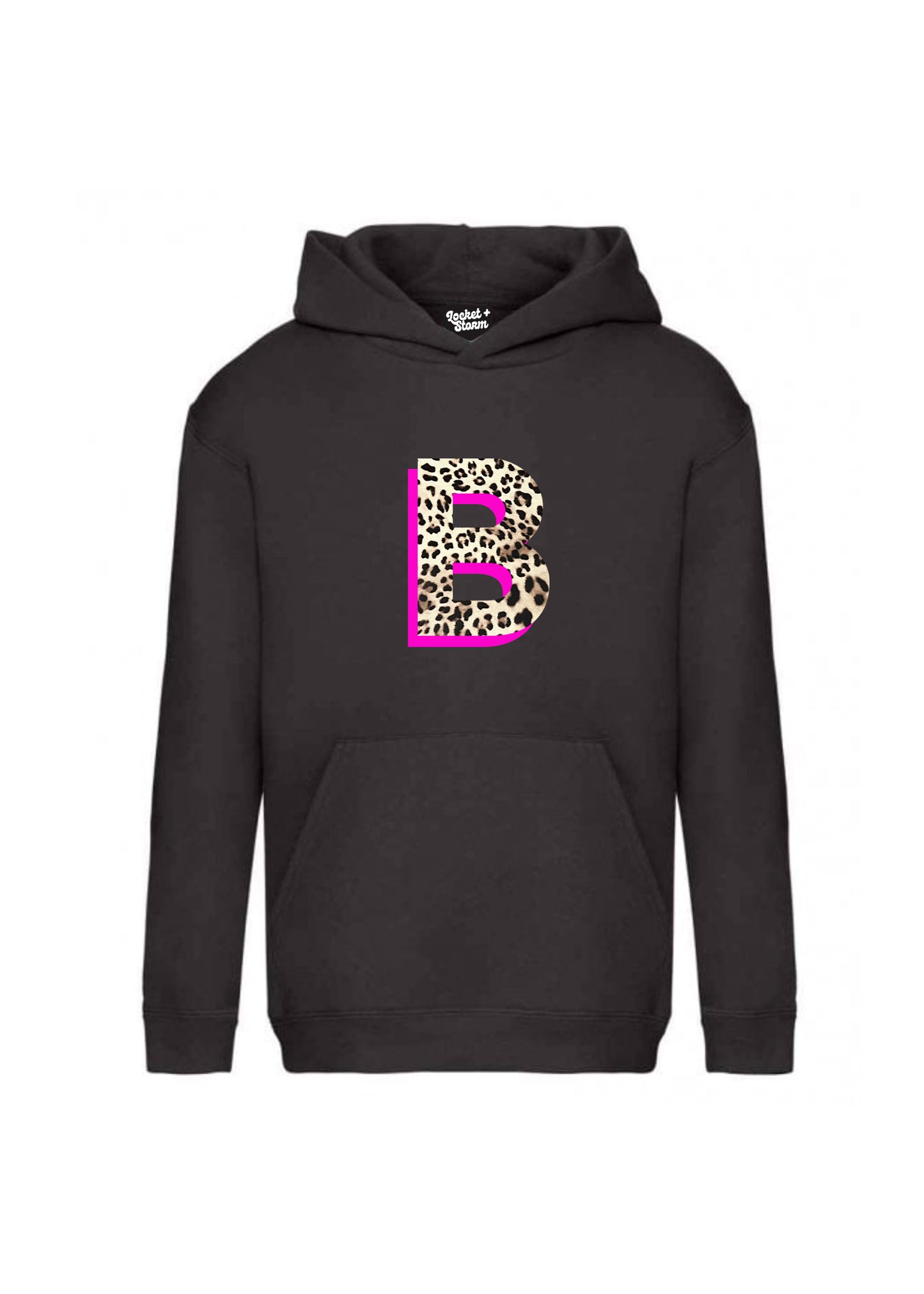 Kids Personalised Neon Leopard Print Initial Hoodie