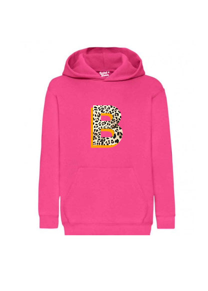 Kids Personalised Neon Leopard Print Initial Hoodie