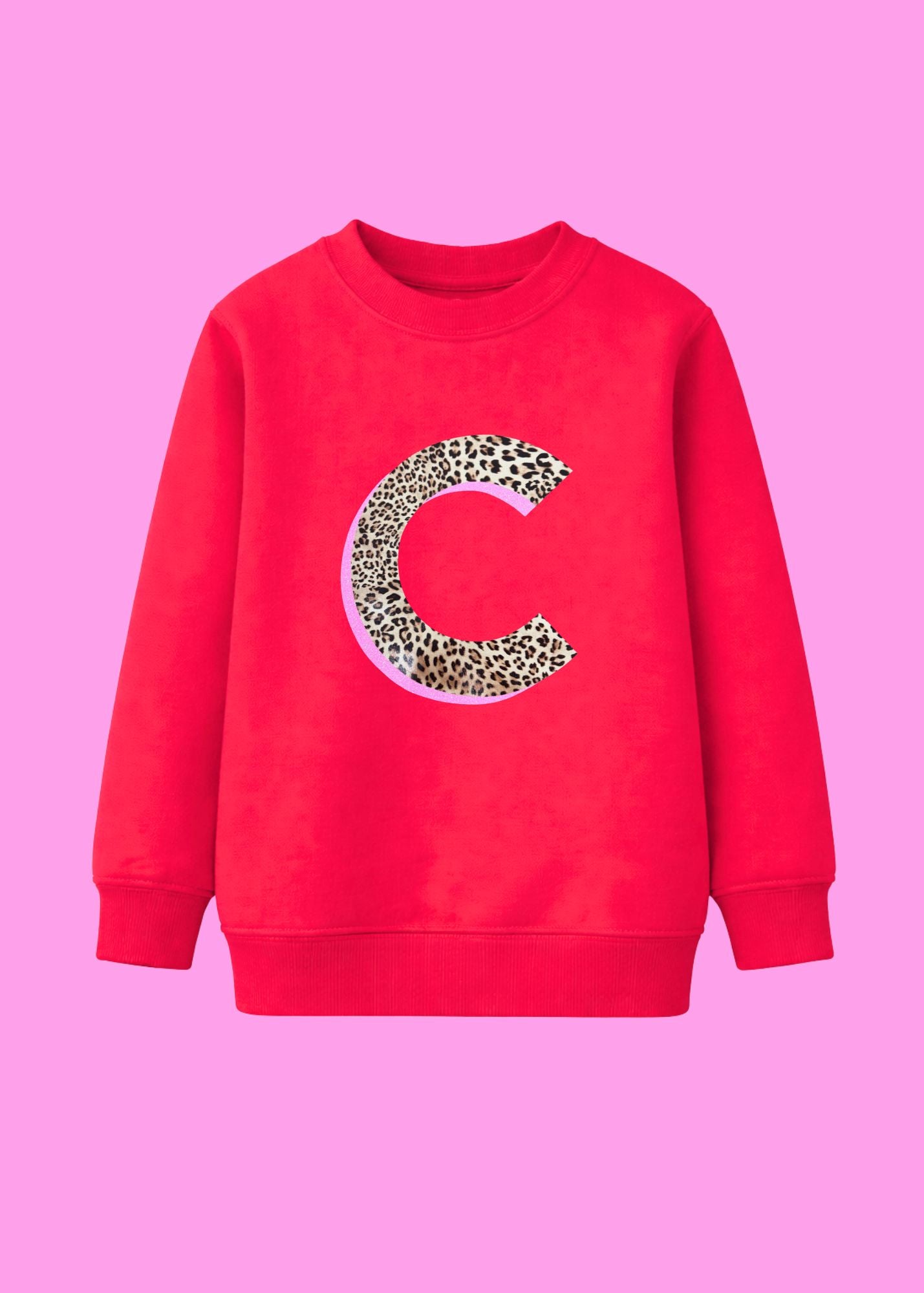 Kids Personalised Glitter Leopard Print Initial Sweatshirt