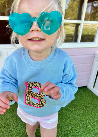Kids Personalised Neon Leopard Print Initial Sweatshirt