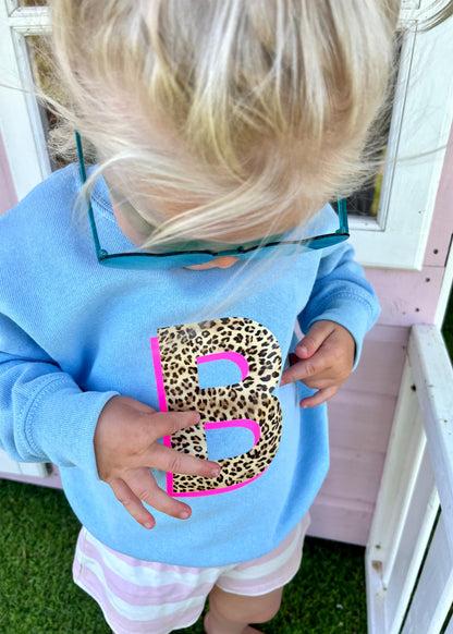 Kids Personalised Neon Leopard Print Initial Sweatshirt
