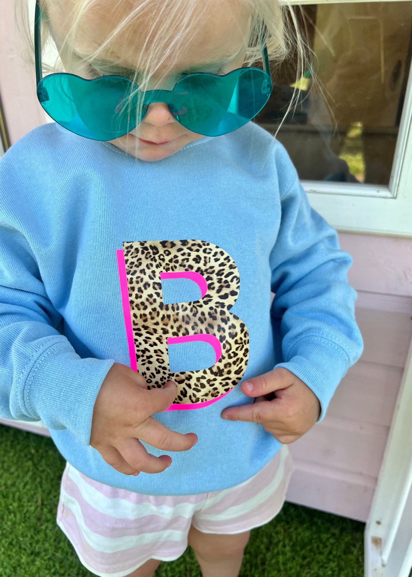 Kids Personalised Neon Leopard Print Initial Sweatshirt