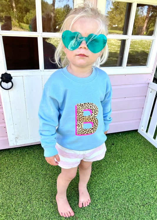 Kids Personalised Neon Leopard Print Initial Sweatshirt