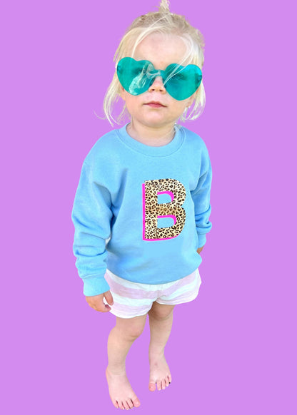 Kids Personalised Neon Leopard Print Initial Sweatshirt