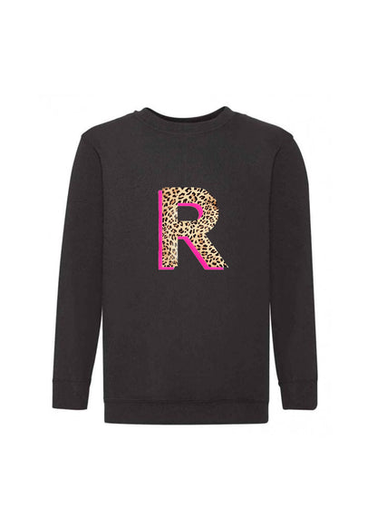 Adult Personalised Neon Leopard Print Initial Sweatshirt