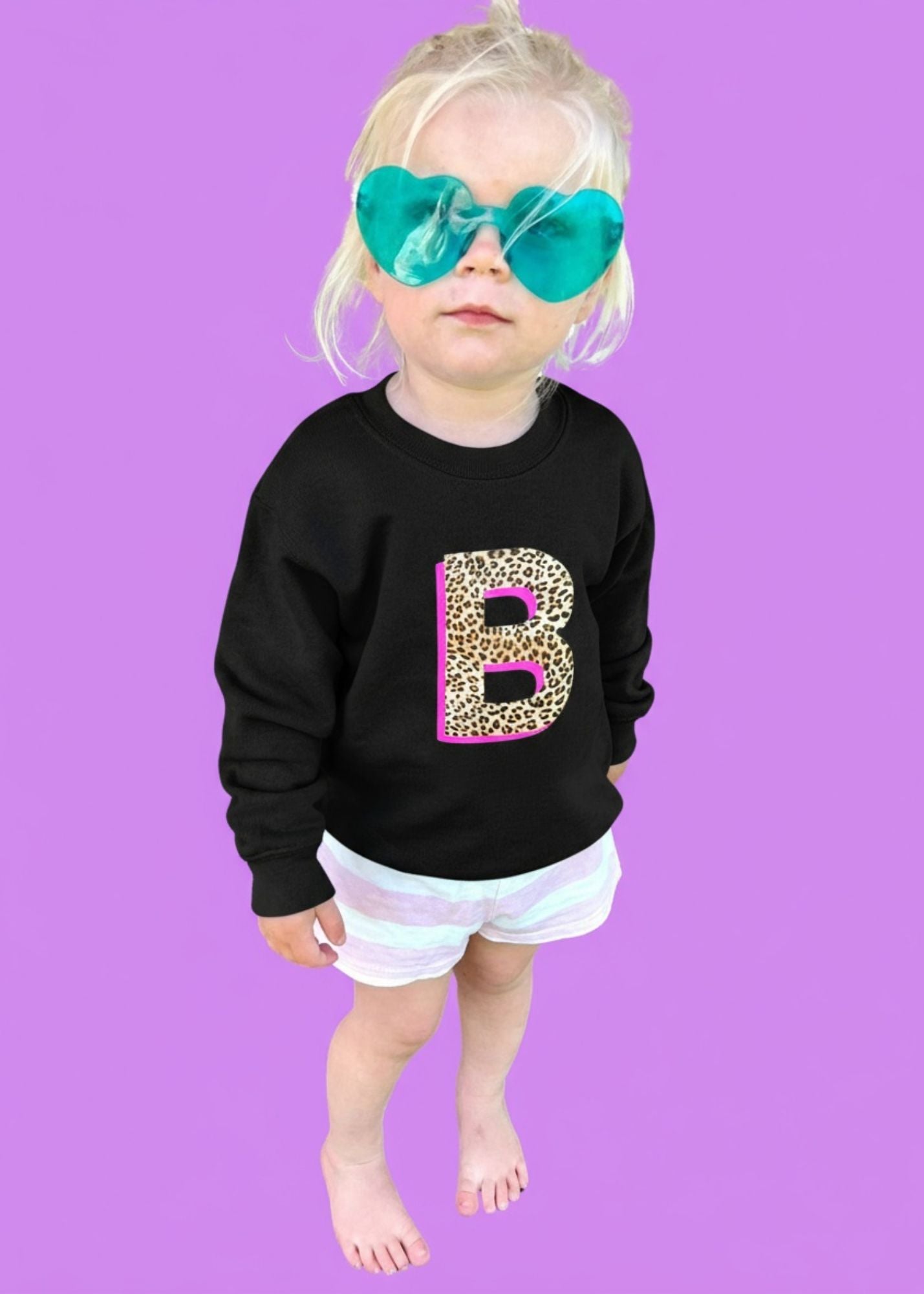 Kids Personalised Neon Leopard Print Initial Sweatshirt