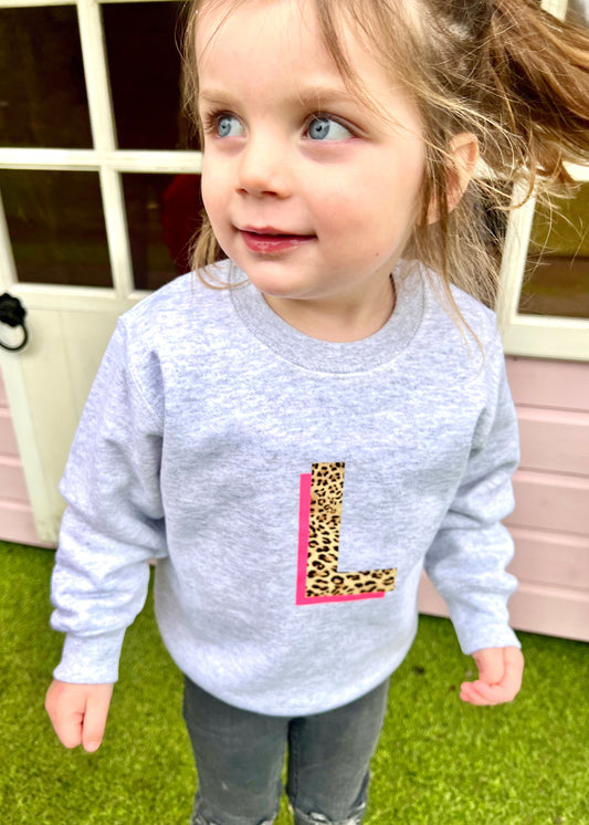 Kids Personalised Neon Leopard Print Initial Sweatshirt