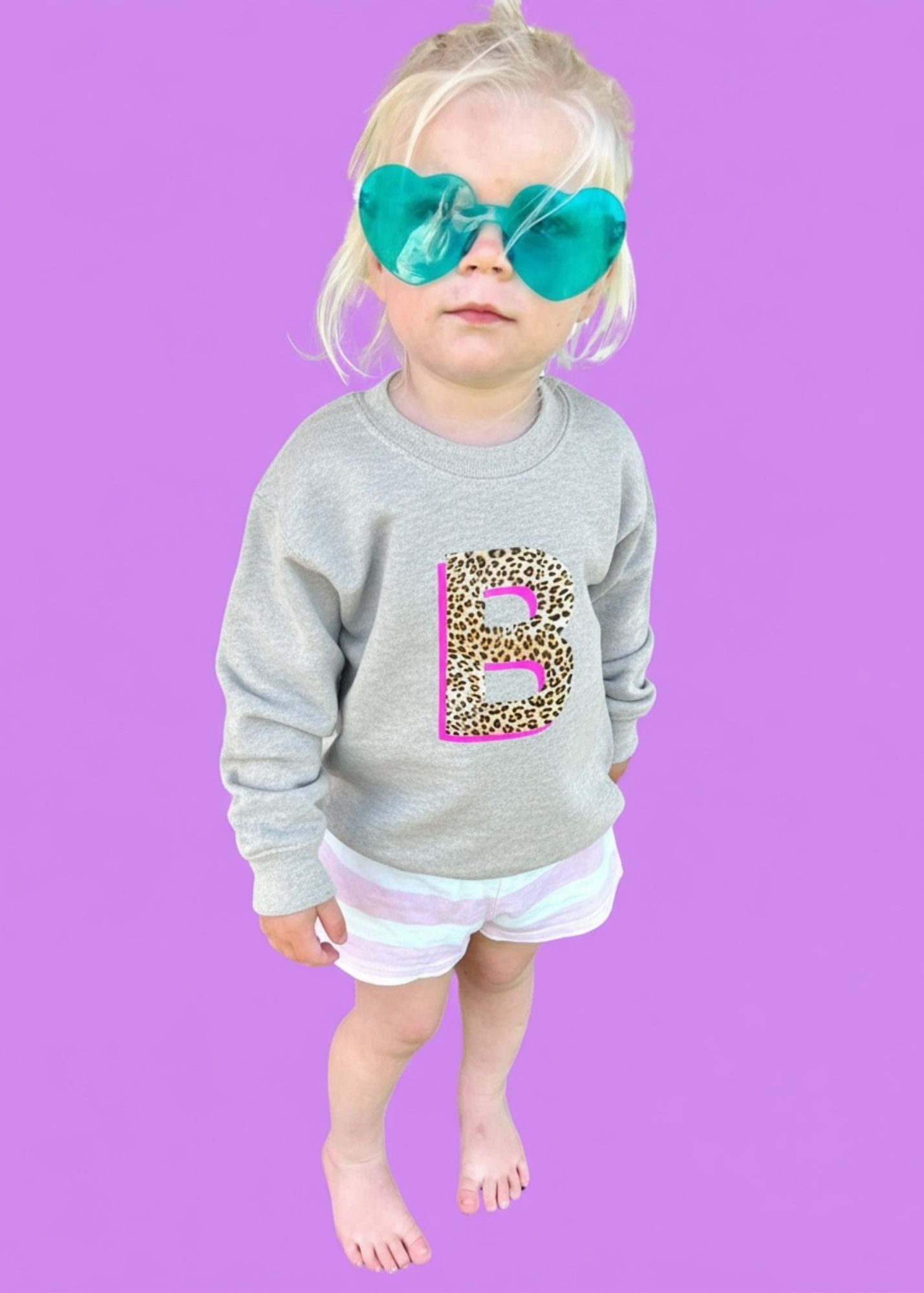 Kids Personalised Neon Leopard Print Initial Sweatshirt