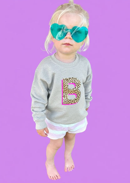Kids Personalised Neon Leopard Print Initial Sweatshirt
