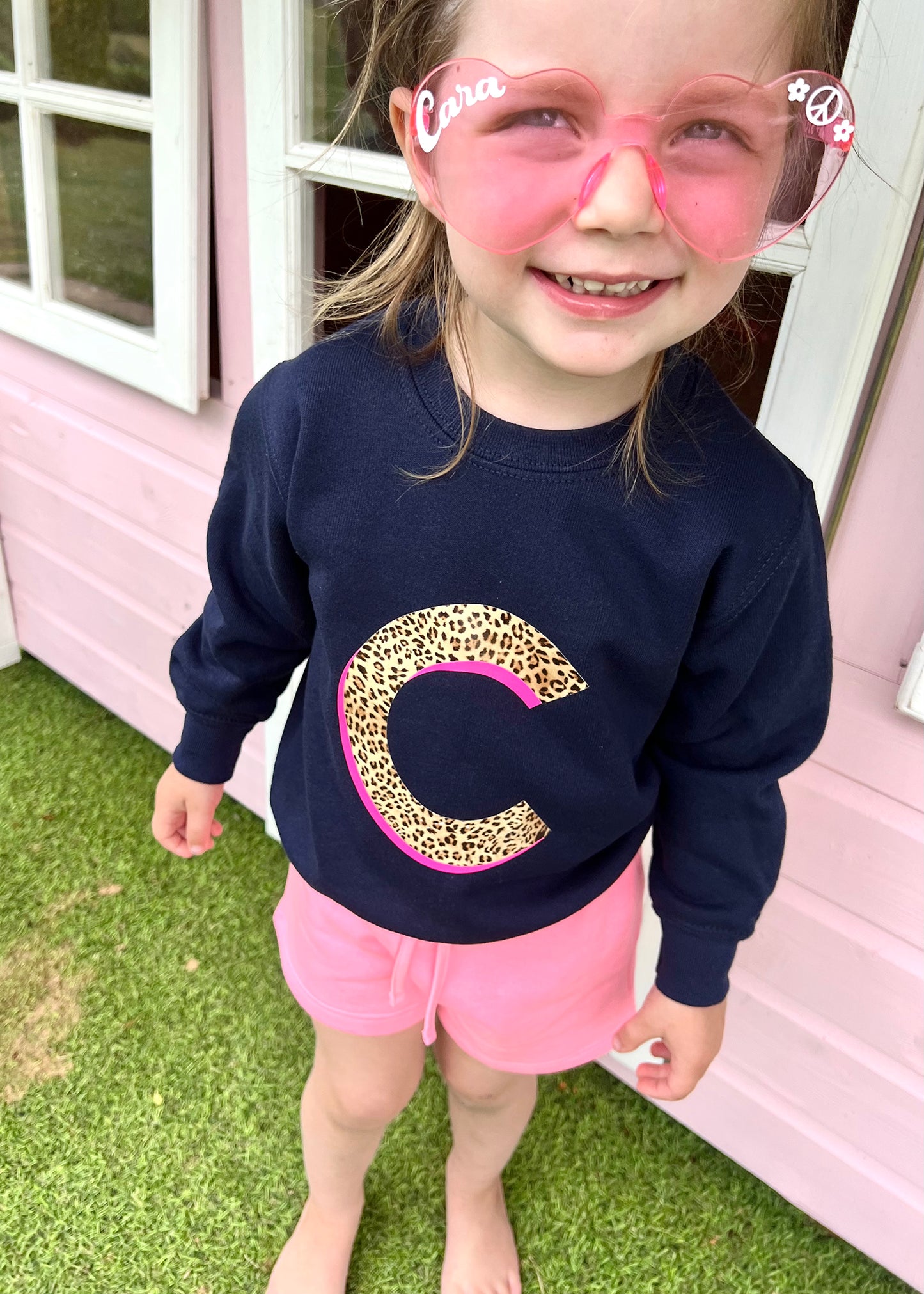 Kids Personalised Neon Leopard Print Initial Sweatshirt