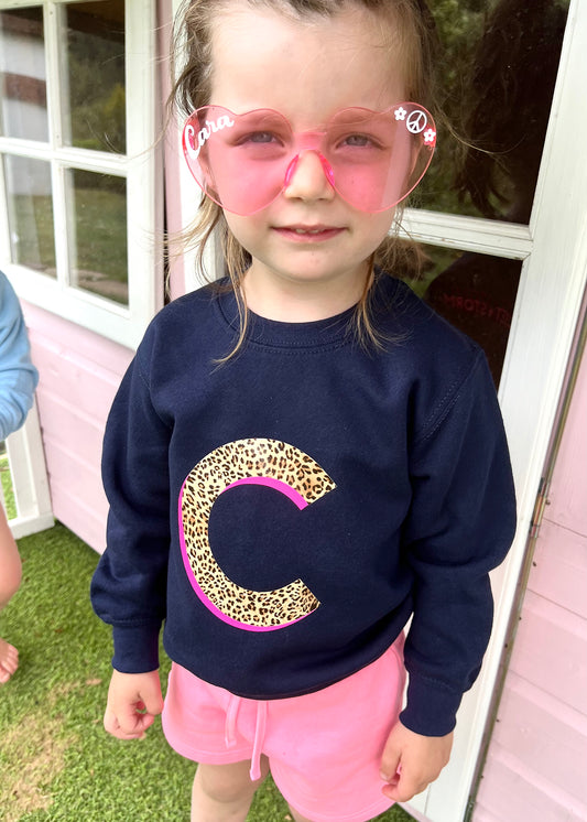 Kids Personalised Neon Leopard Print Initial Sweatshirt
