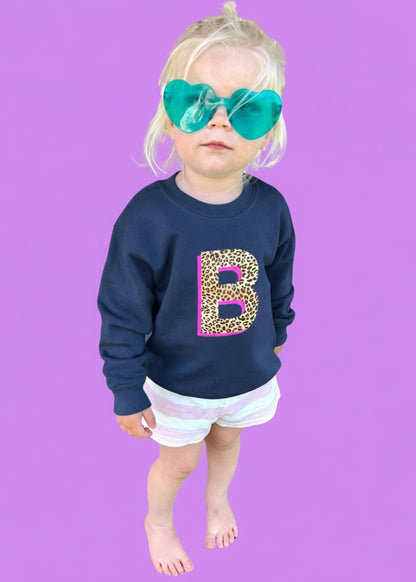 Kids Personalised Neon Leopard Print Initial Sweatshirt