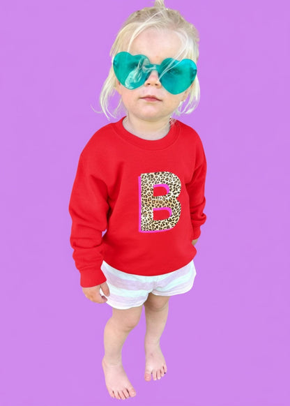Kids Personalised Neon Leopard Print Initial Sweatshirt