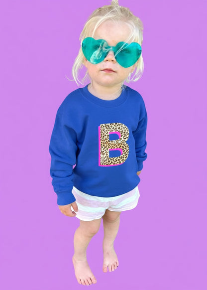 Kids Personalised Neon Leopard Print Initial Sweatshirt