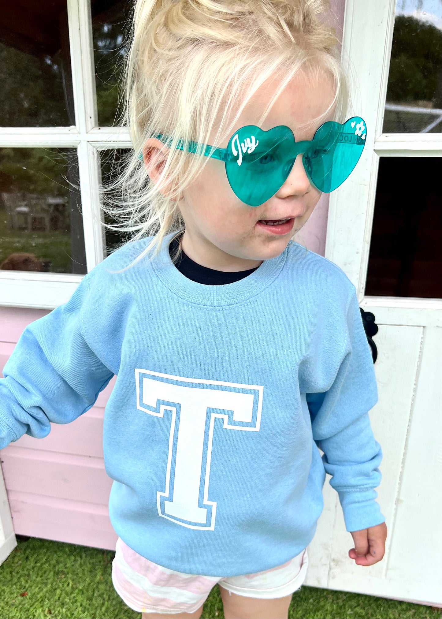 Kids Personalised White Varsity Initial Sweatshirt
