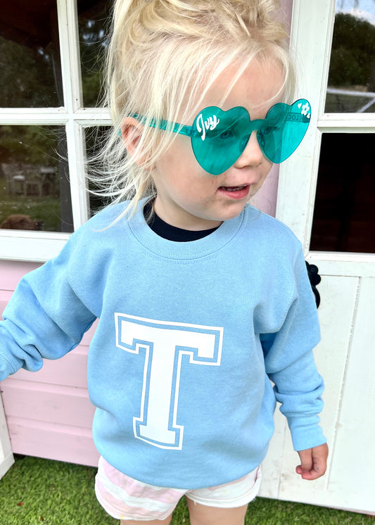 Kids Personalised White Varsity Initial Sweatshirt
