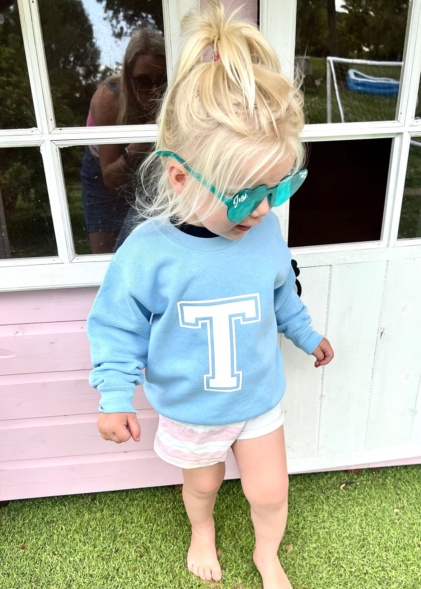 Kids Personalised White Varsity Initial Sweatshirt