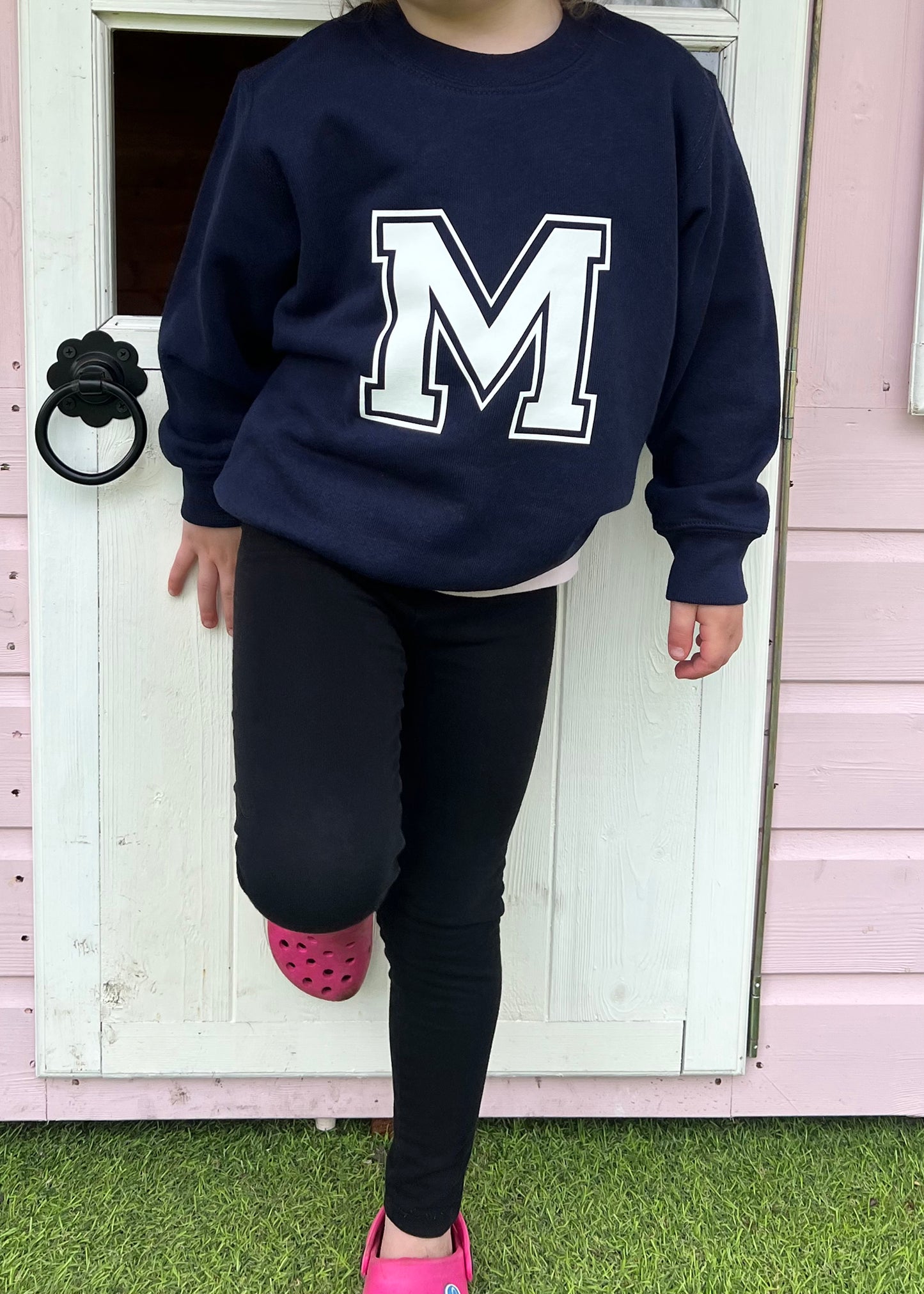 Kids Personalised White Varsity Initial Sweatshirt