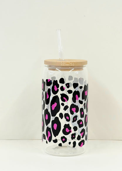 Pink Leopard Print Iced Coffee Cup