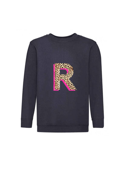 Kids Personalised Neon Leopard Print Initial Sweatshirt