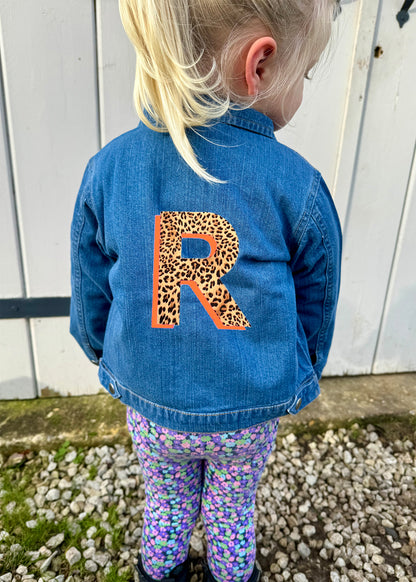 Baby / Kids Personalised Neon Leopard Print Denim Jacket