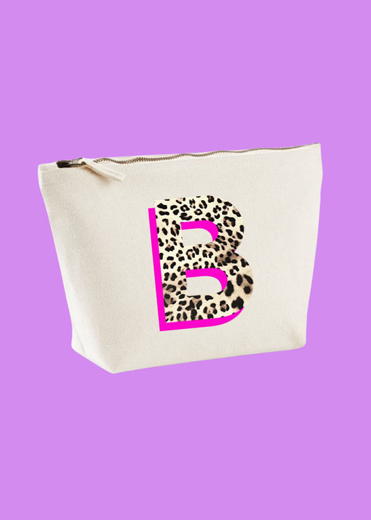 Personalised Neon Leopard Print Initial Wash Bag