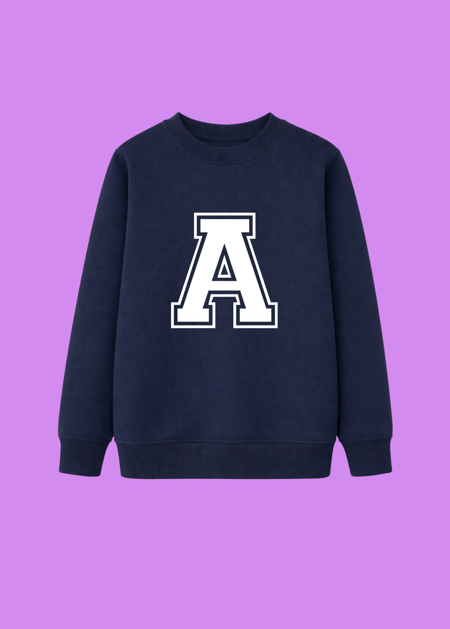 Kids Personalised White Varsity Initial Sweatshirt