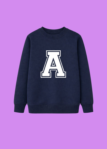 Kids Personalised White Varsity Initial Sweatshirt