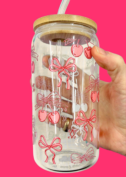 Cherry & Bow Pattern Iced Coffee Cup