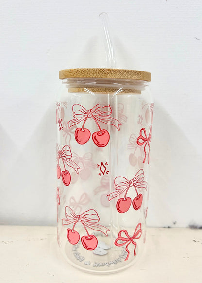 Cherry & Bow Pattern Iced Coffee Cup