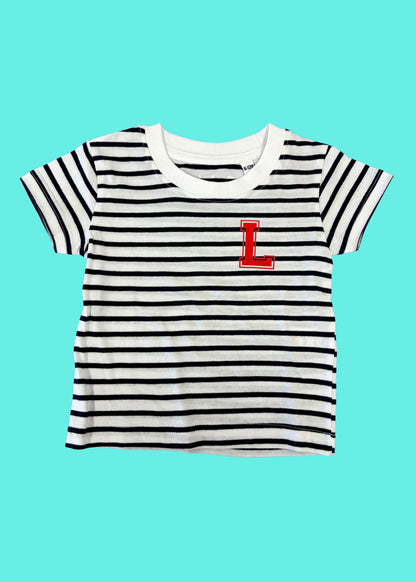 Baby / Kids Personalised Varsity Pocket Initial Striped T-Shirt