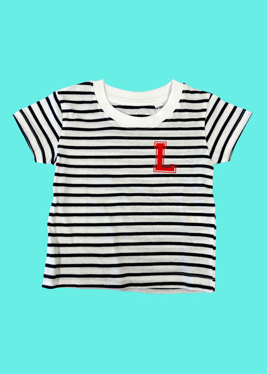 Baby / Kids Personalised Varsity Pocket Initial Striped T-Shirt